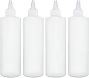 BRIGHTFROM Condiment Squeeze Bottles, 12 OZ Empty Squirt Bottle with Twist Top Cap, Leak Proof - Great for Ketchup, Mustard, Syrup, Sauces, Dressing, Oil, Arts and Crafts, BPA FREE Plastic - 4 PACK