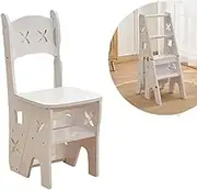 Solid Wood Folding Ladder Chair, Two-in-one Lightweight and Portable Multi-Functional Step, Portable 4 Steps, Suitable for Living Room, Library (White)