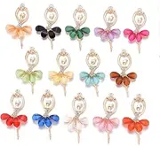 [Ornazy] 20Pcs Colourful Ballet Dancer Dangle Pendants with Hanging Hole Resin Crystal Rhinestone Imitation Ballerina Charms for Jewellery Making, Non-Precious Metal