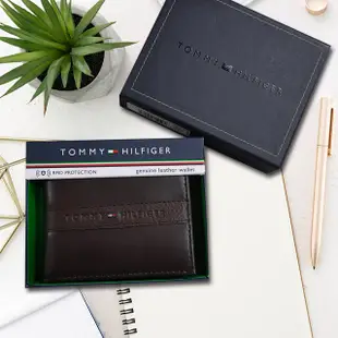 【Tommy】Tommy Hilfiger 男皮夾 短夾 牛皮夾 中標設計 零錢袋 品牌盒裝／咖色 (6.3折)