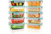 10-Pack Airtight Glass Food Storage Containers with Lids for Meal Prep, Microwave and Freezer Safe