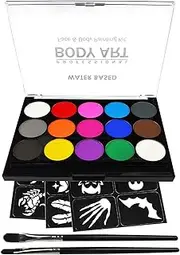Face Paint Kit for Kids, Professional Quality Face & Body Paint, Hypoallergenic Safe & Non-Toxic, Easy to Painting and Washing, Ideal for Halloween Party Face Painting, 15 Colors with Two Brush