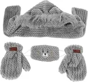 [AKOOSY] Warm Suit Bear Ear Cap Scarf Mask Gloves Fashionable One-Set Windproof Cozy for Outdoor Grey