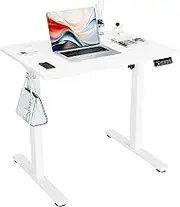 ERGOMAKER Electric Standing Desk 80x60cm (31"x23.6"), Height Adjustable Sit Stand Desk with Splice Board for Home Office, Computer Desk Memory Preset (White Frame + White Desktop)