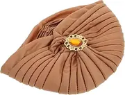 [WESIEVYA] Diamond Turban Hat Turban Beanie Traditional Head Wraps Silk Fascinator Headwear Pre-Tied Bonnet Cap Coffee