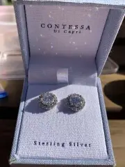 NWT Contessa DI CAPRI Sterling Silver 925 Earrings Circle Halo Zirconia Stud