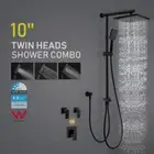 Matt Black Twin Square 10'' Shower Head Handheld Sliding Rail Wall Arm Mixer/Tap
