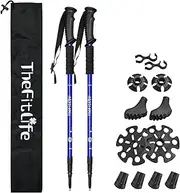 TheFitLife Nordic Walking Trekking Poles - 2 Packs with Antishock and Quick Lock System, Telescopic, Collapsible, Ultralight for Hiking, Camping, Mountaining, Backpacking, Walking, Trekking