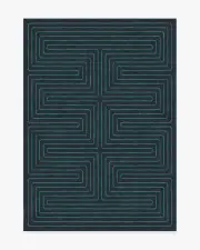 150' x 215' | Machine Washable Runner Rug | Kid & Pet Friendly | Indoor Rug | Jonathan Adler Labyrinth Navy & Teal Rug | Ruggable