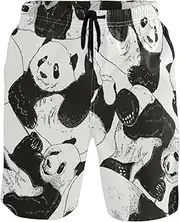[GuoChe] Mens Funny Swim Trunks Funny Pandas Black White Quick Dry Beachwear Sports Running Swim Board Shorts Casual Board, Funny Pandas Black White, Small