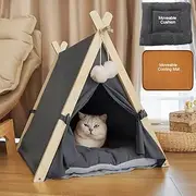 Mofish Pet Teepee, Large Pet Tent Washable Durable Canvas Teepee Dog Cat Bed Small to Medium Puppy Rabbit Kitten Portable Folding Indoor Sleep Play House Cave with Soft Cozy Cushion for Home Decor