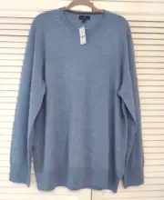 New $128 Brook Brothers XXL wasable 100% Merino Wool Blue Men Sweater Pullover