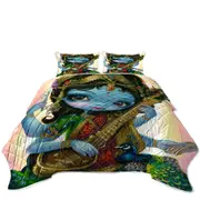Hindu Goddess Saraswati Playing Veena Coverlet