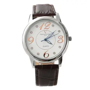 【范倫鐵諾․古柏】數字奧地利水鑽真皮手錶腕錶 情人對錶