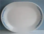 Corelle JASMINE 12 1/4 SERVING PLATTER *White Floral BLOSSOM Motif & BLUE Bands