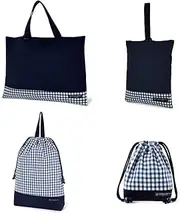 COLORFUL CANDY STYLE NW407400 Kindergarten Entrance Entrance 4-Piece Set, Reversible, Navy Blue, Large and Navy Blue, School Entrance Preparation, Lesson Bag, Shoe Case, Children's Drawstring Bag,