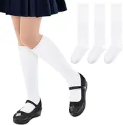 [qikqik] 3 Pairs Knee High Socks for Girls School Uniform Socks Cotton Long Socks for Girls Dress Socks Seamless Socks for Kids