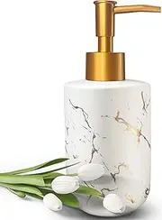 Gold Ceramic Soap Dispenser for Bathroom White Soap Dispenser for Kitchen Dish Soap Dispenser with Marble Pattern Liquid Hand Soap Dispenser Pump Bottle (White)