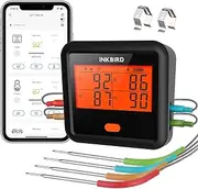 [Inkbird] Bluetooth Meat Thermometer IDT-34c-B, Barbecue Food Thermometer with 4 Meat Probes, Stepless Dimming Backlit LCD, Free App Control, Temperature Pre-Alarm, High Low Temperature Alarms, Timers