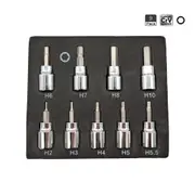 9 pcs Allen Key Hex Bit Socket H2 H3 H4 H5 H5.5 H6 H7 H8 H10 Chrome Vanadium Steel 3/8"