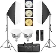 Professional Softbox Lighting Kit, Dimmable Continuous Lighting Soft Box Set with 2X 85W 3200K-5600K Color Temperature Light Bulbs, Professional Photography Studio Equipment