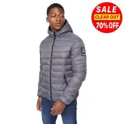 Crosshatch Gattering Mens Hooded Coat Desginer Fashion Quilted Jacket Grey