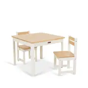 Kids Childrens Wooden Table & 2 Chairs Set Natural and Coloured - Square