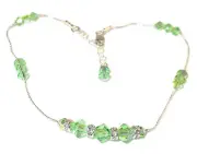 Fancy PERIDOT GREEN CRYSTAL ANKLET Handcrafted Sterling Silver Swarovski Element