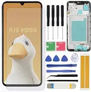 LCD Screen Replacement for Samsung Galaxy A15 4G/5G A156U A156E A156W S156DL S156VL 6.6" Assembly LCD Display Touch Screen Digitizer with Frame, Repair Tools