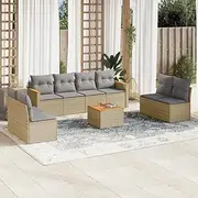 9 Piece Garden Sofa Set with Cushions Mix Beige Poly Rattan Patio Bar Sets