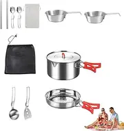 Camping Pots and Pans Set,Camping Pots and Pans Set,Stainless Steel Outdoor Camping Cookware Set - Camping Cooking Set with Shoulder Backpack Carry Bag