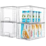 4Pack Large Stackable Kitchen Pantry Storage Drawers, Clear Organizer Bins wi...