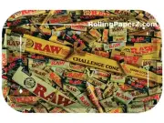 RAW 7X11 Challenge Cone Collage Mixed Rolling Papers Metal Tray The Natural Way