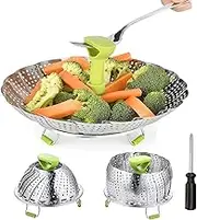 Steamer Basket, Vegetable Steamer Basket, 11" Stainless Steel Steamer Basket, Folding Steamer Insert for Veggie Fish Seafood Cooking, Expandable to Fit Various Size Pot (7.2" to 11")