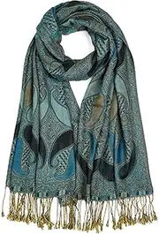 [QIUTIMIY] Paisley Pashmina Shawls and Wraps for Women Reversible Jacquard Festival Rave Pashmina Scarves with Fringe Vintage