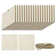 20pcs Right Angle Square Blank Wood Tags with Hole and 32.8 Ft Rope 4 x 4 Inch