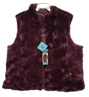 NWT Nicole Miller Woman Plus SIZE 2X WINE FAUX FUR Full Zip Reversible COAT VEST