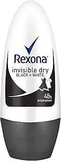 Rexona Women Antiperspirant Roll On Deodorant Invisible Dry, Black+White, 50ml