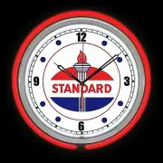 15" STANDARD OIL Torch Sign Red Double Neon Clock Man Cave Garage Shop