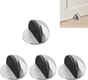 JUNART 4Pcs Self-Adhesive Floor Door Stoppers,Stainless Steel Door Stop with Tape,Punch-Free,Reduce Noise,Wall Protector Polished Doorstop for Home Office（Silver）