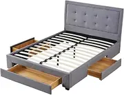 Priceworth Queen Ellie Bed Frame with Drawers, Bedroom Furniture with Storage, Super-Quality Foam, Tufted Buttons, Storage in The Base, Fine-Quality Fabrics, MDF Bed Frame, 105 H x 163 W x 218.5 H CM