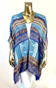 CHICO'S $129 ONE-SIZE MULTI LUREX JACQUARD BEACH COVERING RUANA WRAP