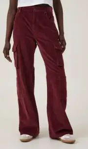 Cotton:On Women's Cord Cargo Pants Wide Leg Berry Maroon Color Corduroy Size 4