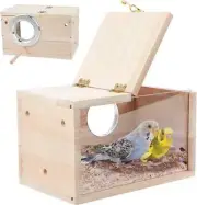 Parakeet Nesting Box Transparent Bird House for Cage Natural Wood Breeding Box f