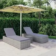 Sun Lounger, Outdoor Sun Lounge Patio Chaise Lounge Reclining Chair Recliner Chair 3 pcs Garden Sun Loungers with Tea Table Poly Rattan Grey