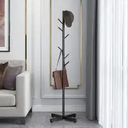 Freestanding Metal Coat Hat Hanging Stand Clothes Hanger Rack Tree Organiser (Black)