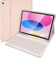Keyboard Case for iPad 10.2 9th Generation 2021 / 8th Gen 2020 / 7th Gen 2019 / Air 3rd 2019 / iPad Pro 10.5 2017 - Slim Protective Case with Apple Pencil Holder Wireless Detachable Keyboard (Pink)