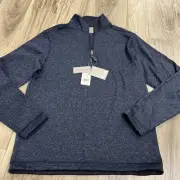Age Of Wisdom Reversible Houndstooth Melange 1/4 Zip Navy Pullover Men Small NWT