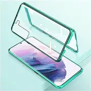Case for Samsung Galaxy S23/S23 Ultra Magnetic Adsorption Case Front and Back Tempered Glass Shockproof Metal Bumper Frame Flip Cover,Green,for Samsung S23Ultra