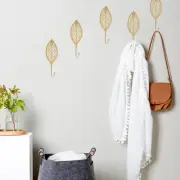 Decorative Leaves Ir On Hooks 4pcs Gold Leaf Shape Wall Mounted Hooks Modern